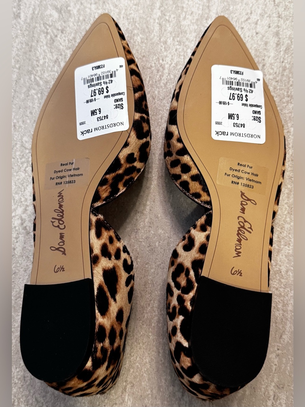 Sam Edelman Leopard Print Pointed Toe D'Orsay Flats - Brown, Black - Picture 3 of 3